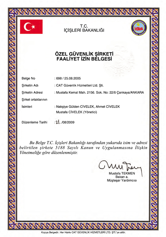 Özel Güvenlik Şirketi Faaliyet İzin Belgesi