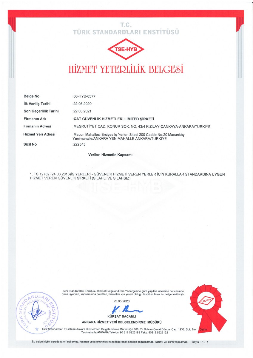 TSE-HYB Hizmet Yeterlilik Belgesi